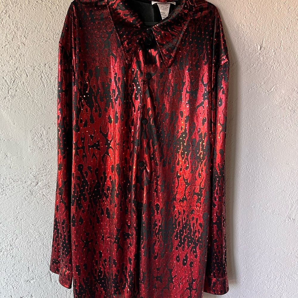 Charades Shirt Mens 3XL Red Metallic Disco Costume Long Sleeve Party Made USA